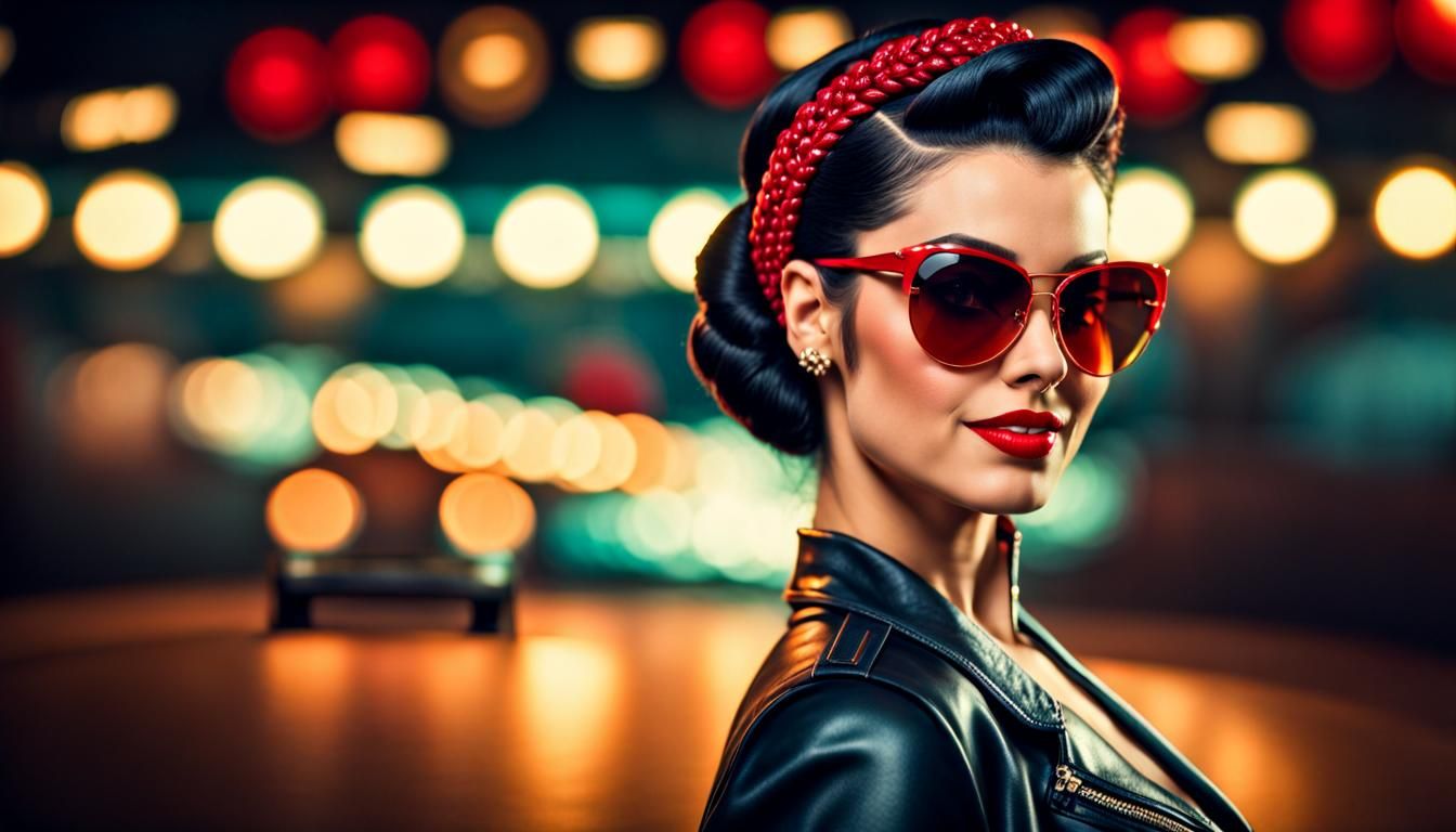 1950s Woman with Braids and Red Sunglasses
