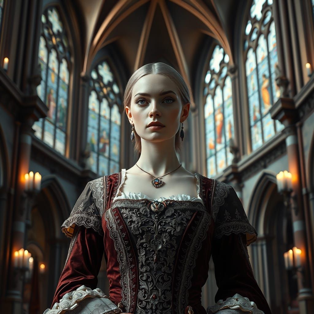 Hyperrealistic Gothic Queen in Luxurious Medieval Attire