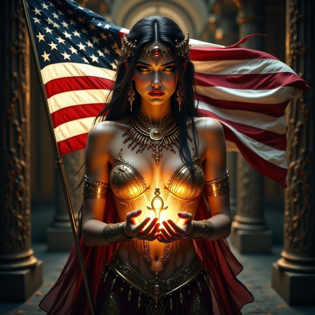 Goddess Isis at the White House Under a Starry Night