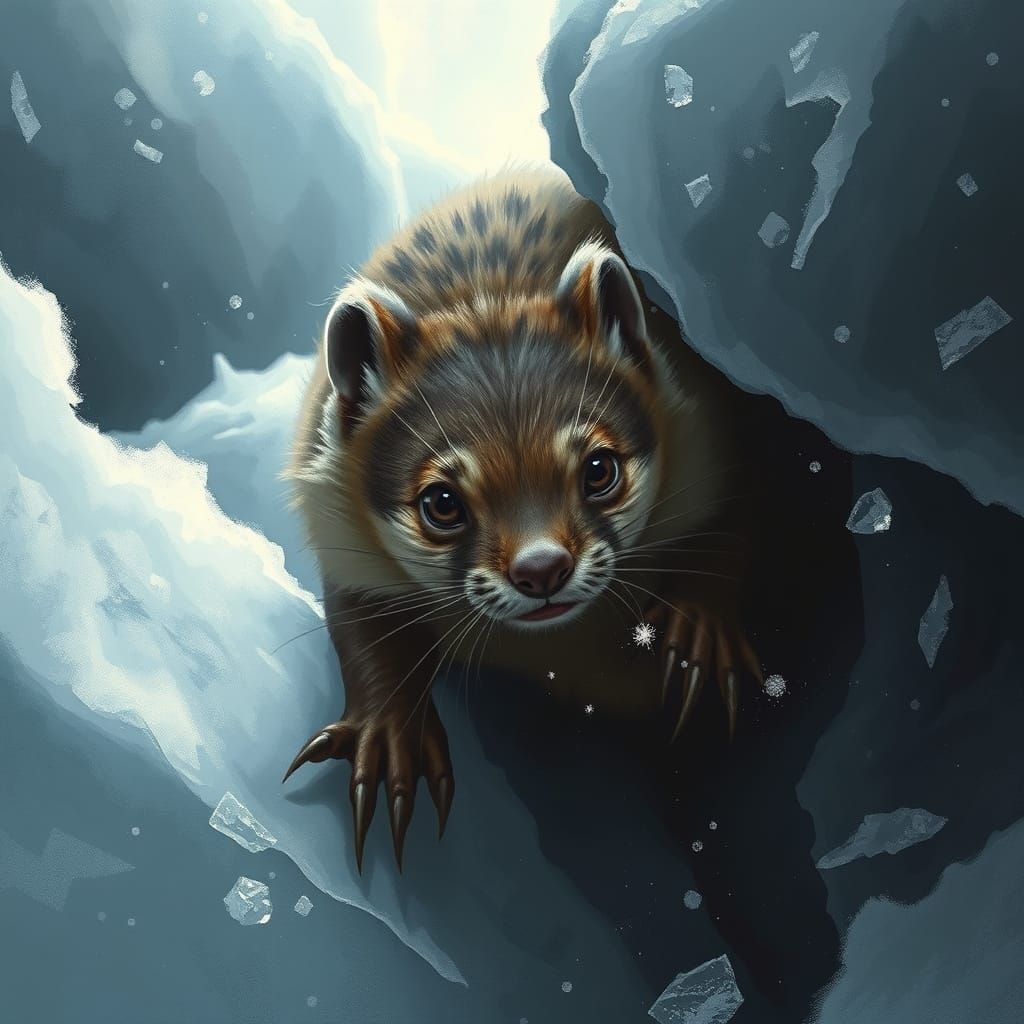 Feral Weasel on Dark Ice as Digital Art