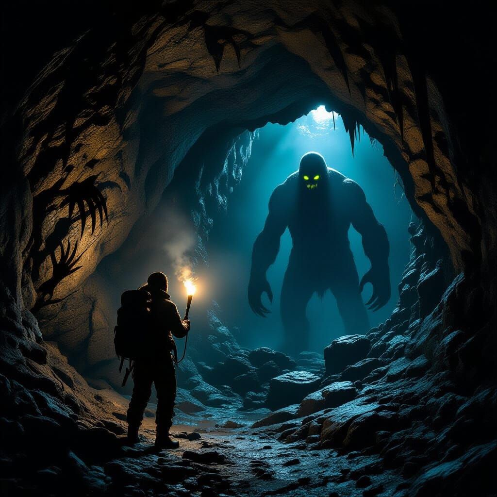 Explorer's Shadowy Cave Adventure in 8K