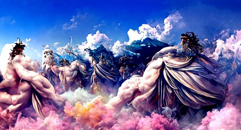 Greek Gods Battle on Mount Olympus: Digital Art