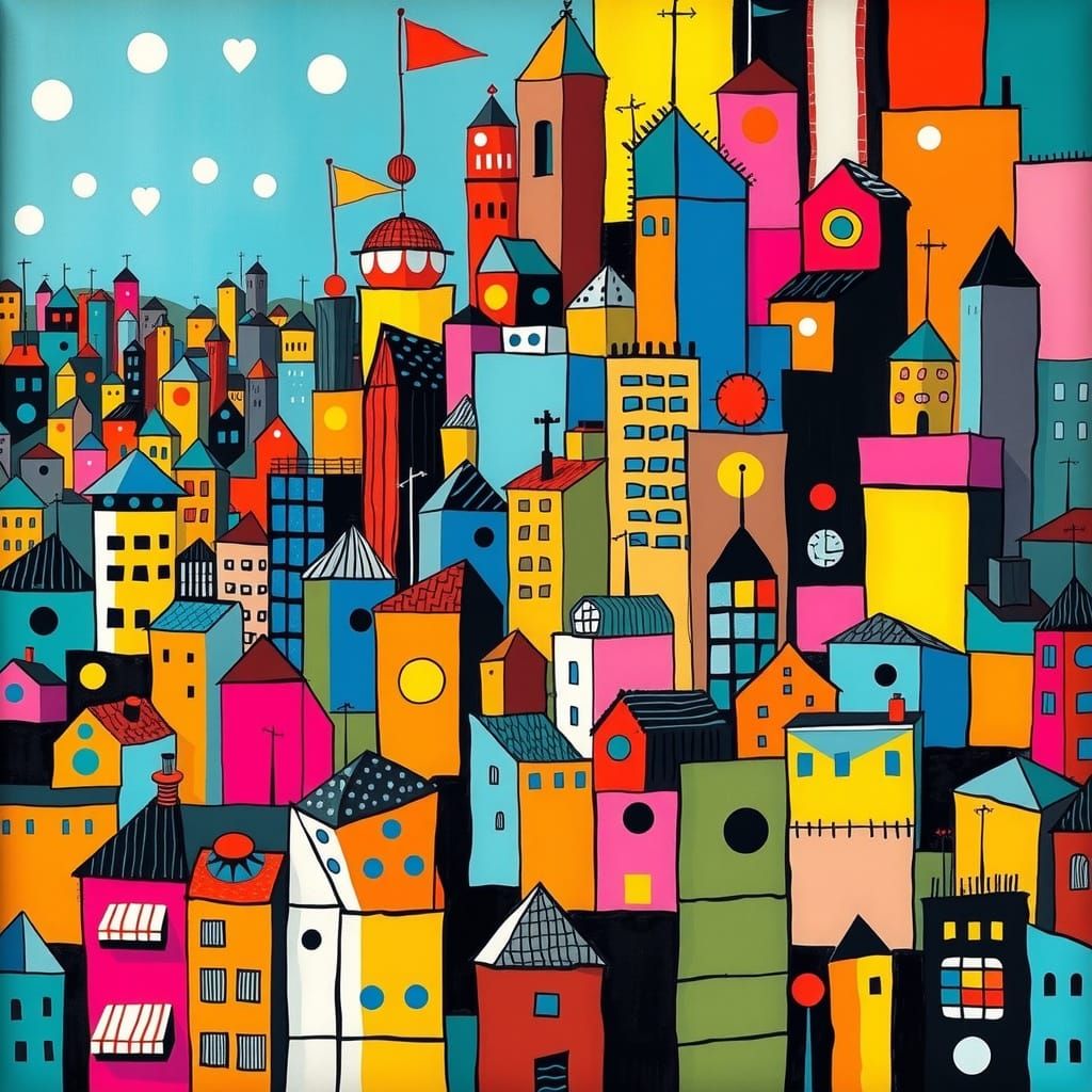 Vibrant Abstract Landscape with Geometric Shapes