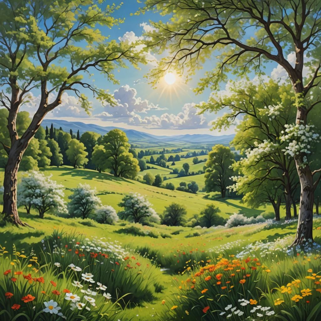 Peaceful Countryside Meadow in Photorealistic Style