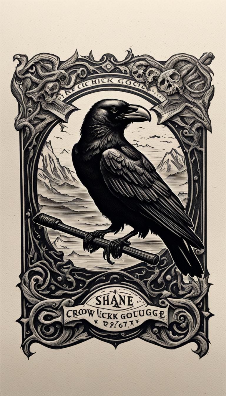 Monochrome Ex Libris Design with Crow and Skull