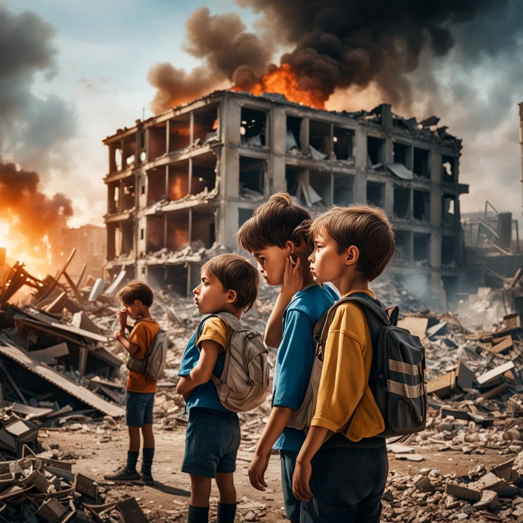 War-Torn Reality: Crying Children Confront Devastation