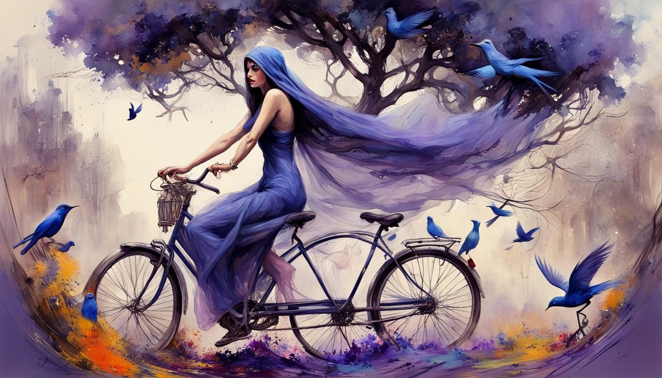 flying birds and bycicle