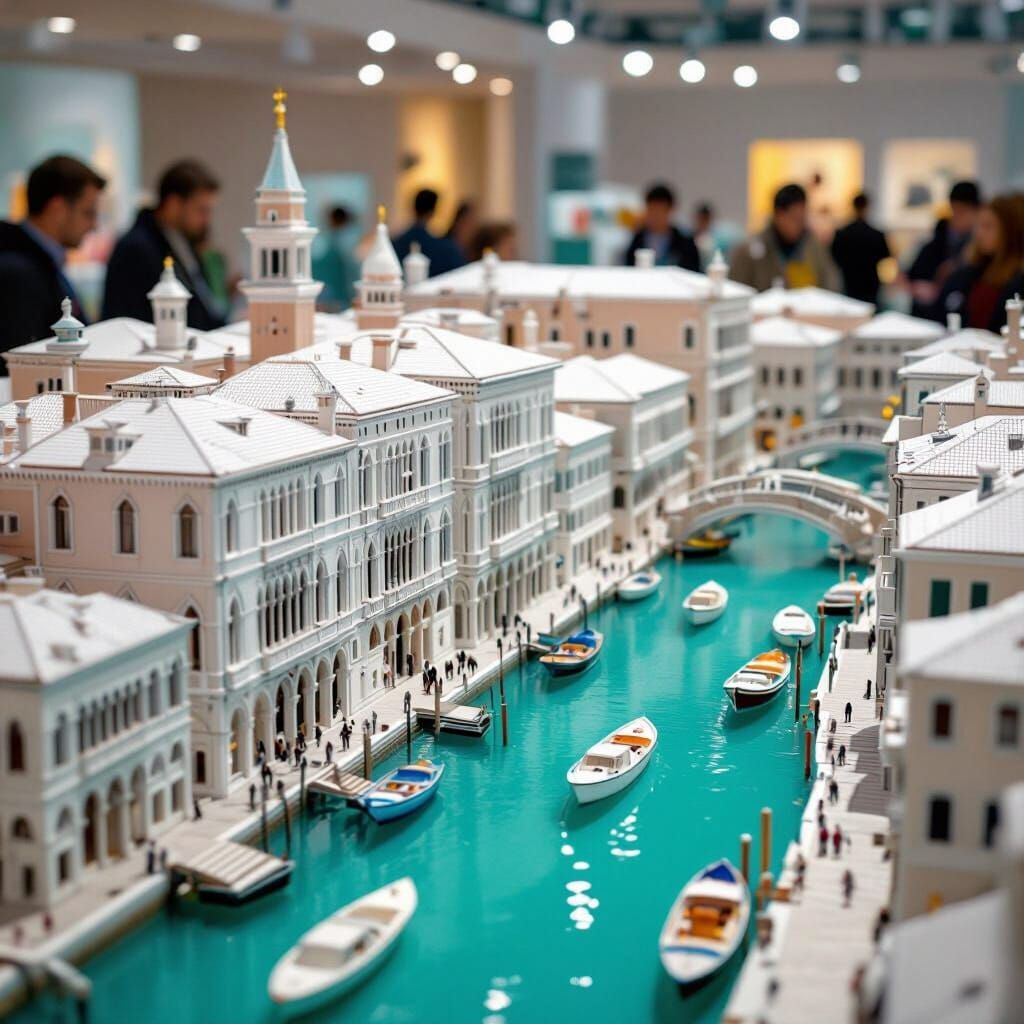 Detailed Miniature City Model with Turquoise Canals