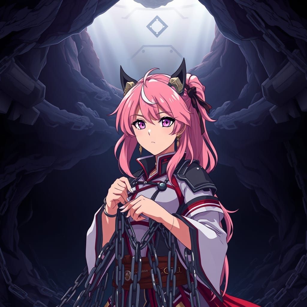 Vibrant Anime Warrior in Kemonomimi Hoshigun Uniform