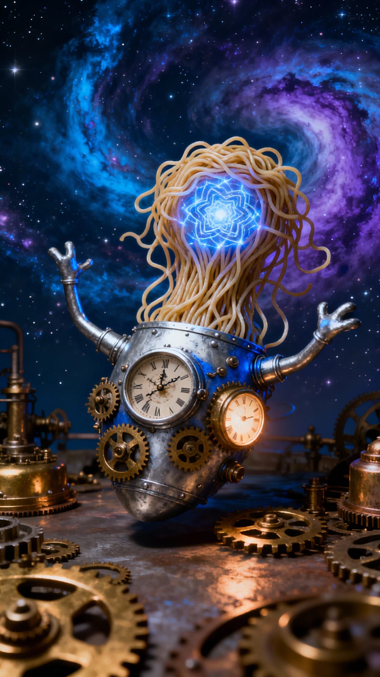 Cosmic Eldritch Flying Spaghetti Monster in Steampunk Style