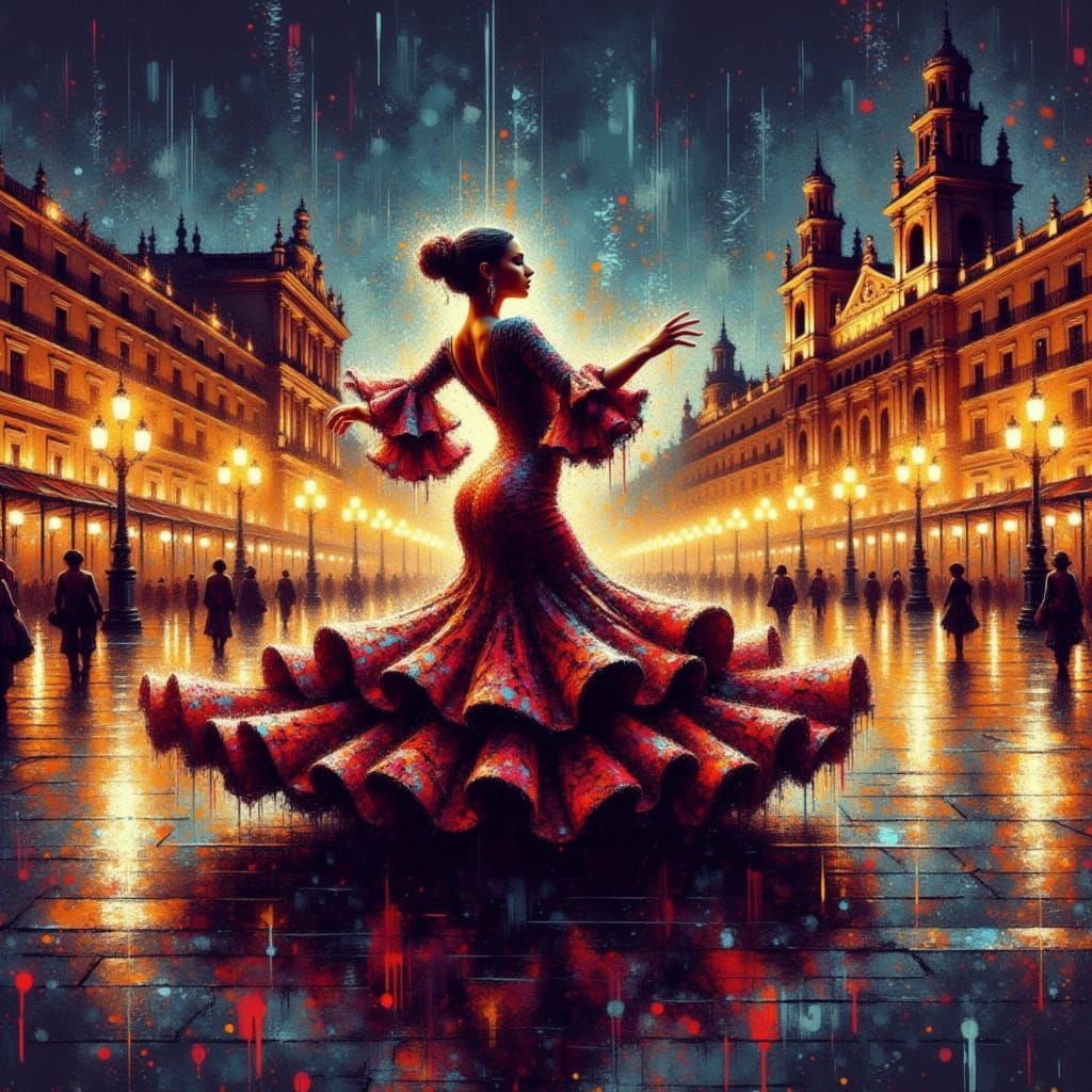 Flamenco Dancer Under Neon City Skies
