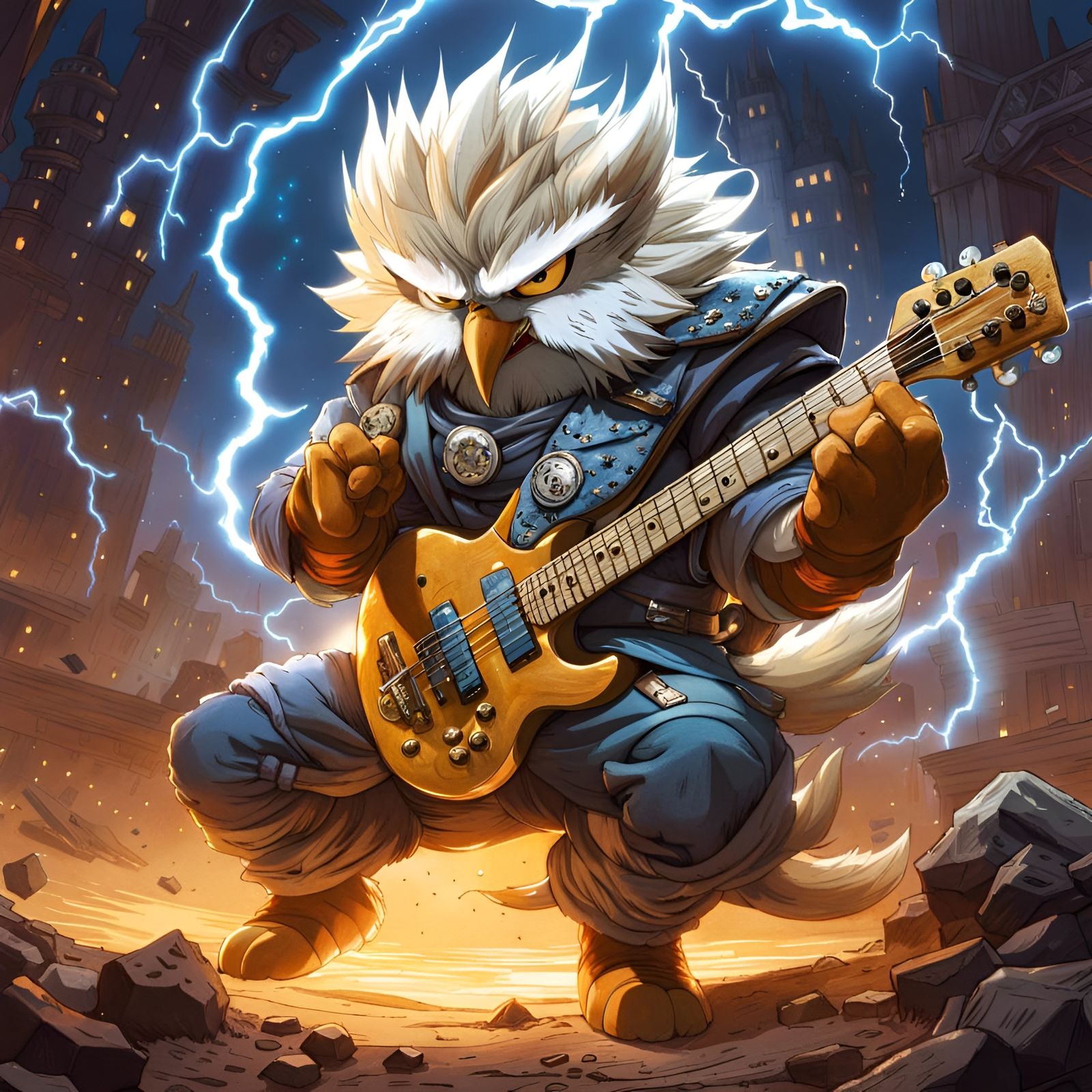 Super Saiyan Owl Guitarist in Wasteland, Epic Scene