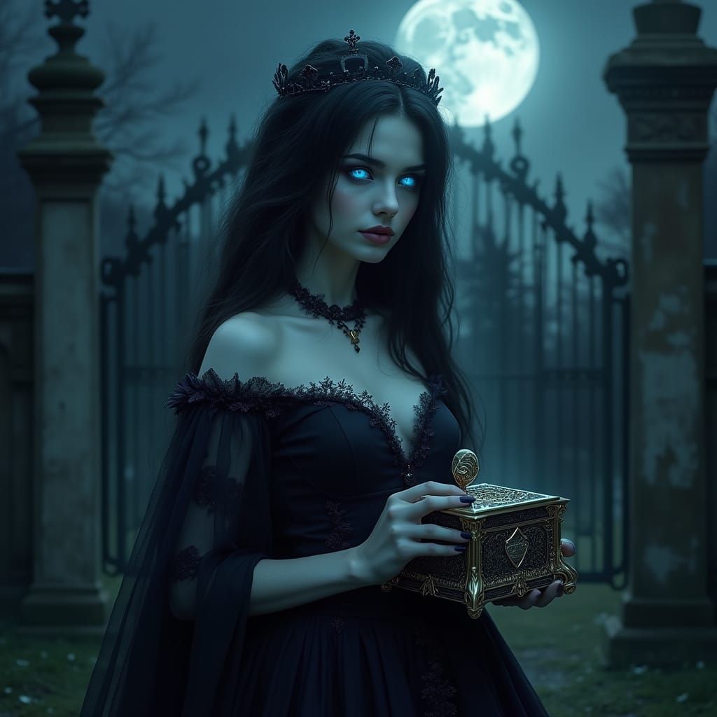 Gothic Vampire Princess in Moonlit Graveyard