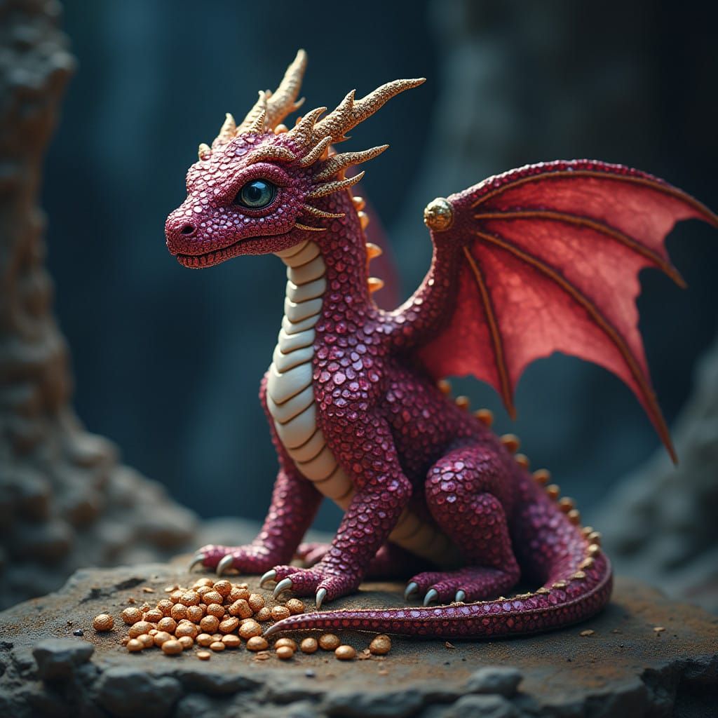 A Majestic, Gemstone-Encrusted Dragon Amidst Treasure in a M...