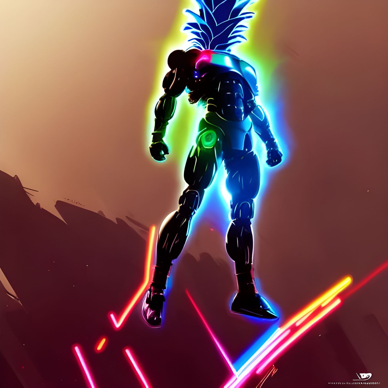 Cyberpunk Pineapple Cyborg in Ultra Instinct Form