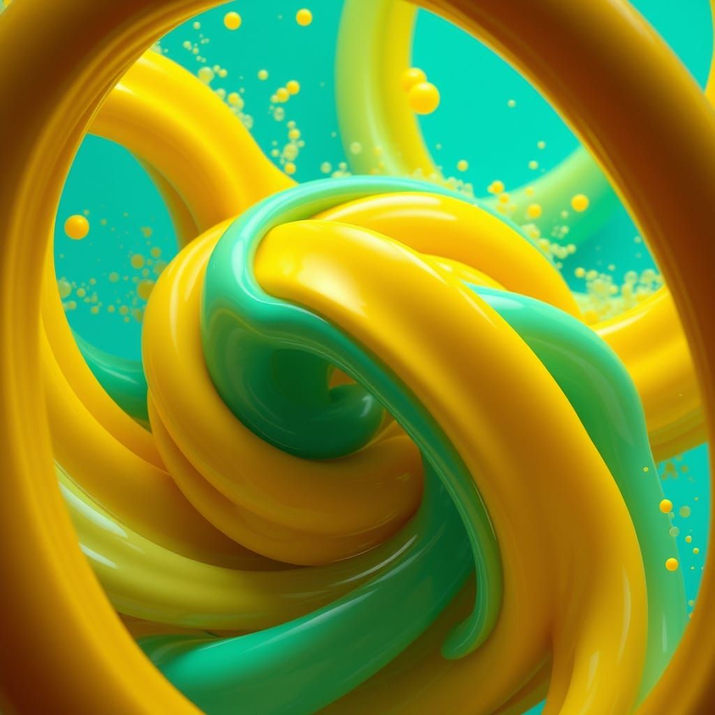Yellow and Turquoise Rubber Fusion in Matte Painting Style