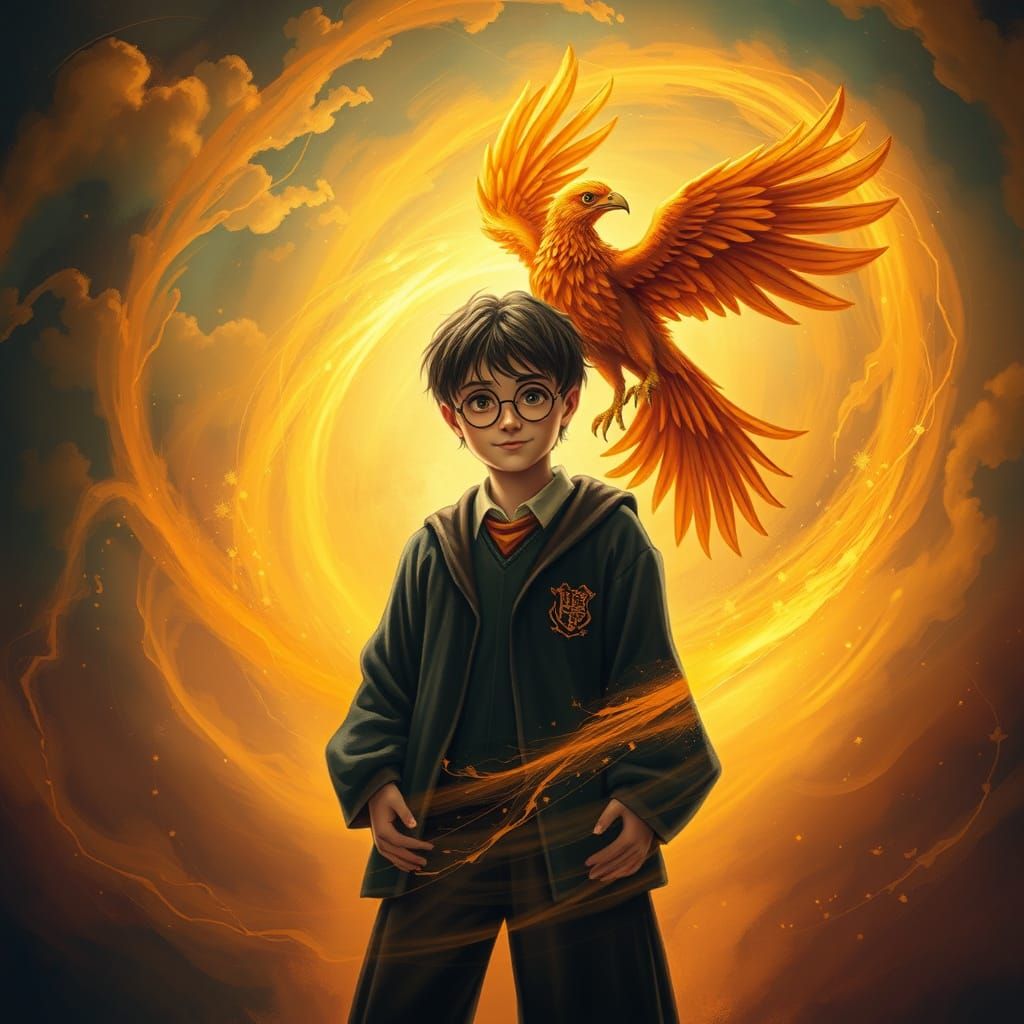 Harry Potter and Fawkes in Mystical Ambiance