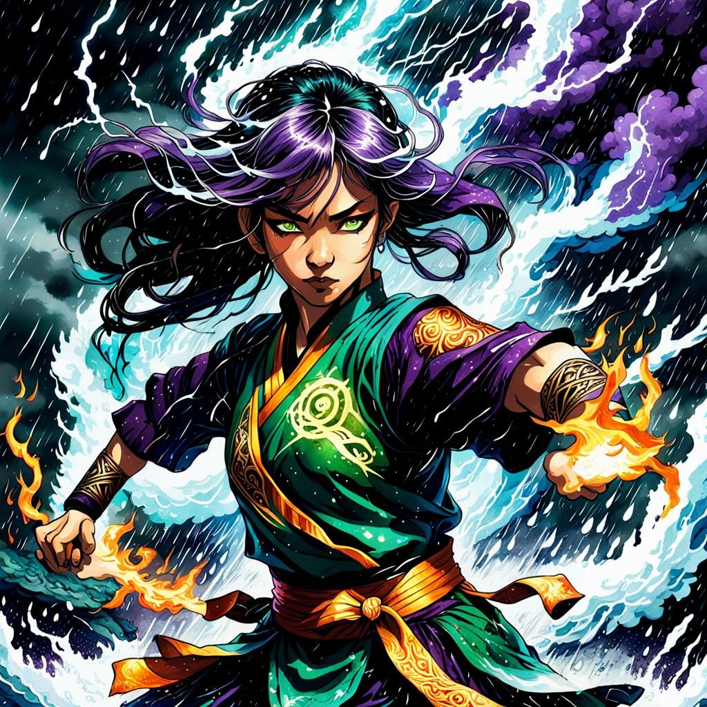 Anime Martial Artist Controls Elements in Dark Fantasy