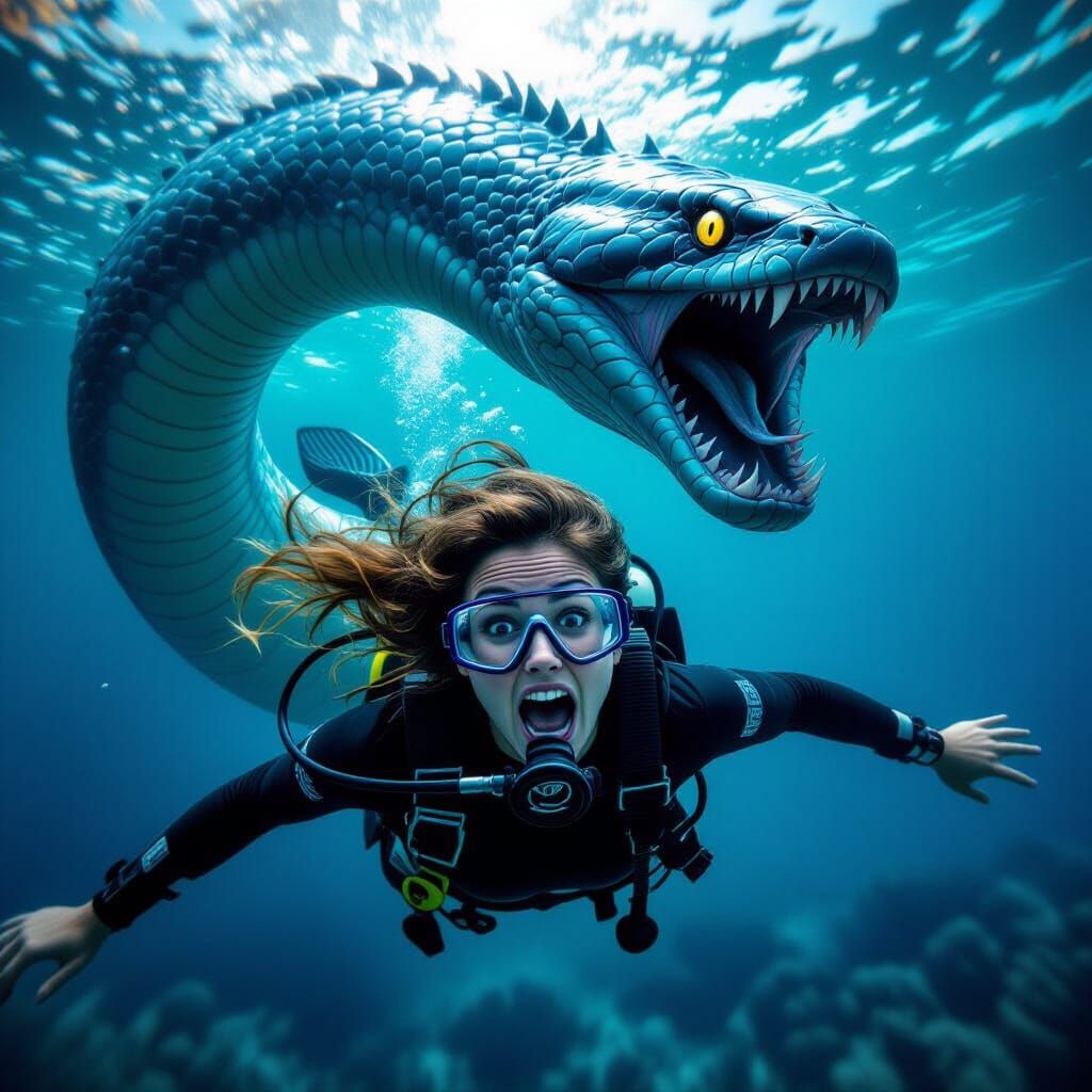 Diver's Underwater Nightmare: Serpent of the Deep