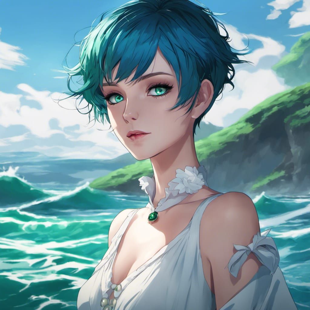 Anime Portrait: Cute Goth Woman by the Ocean