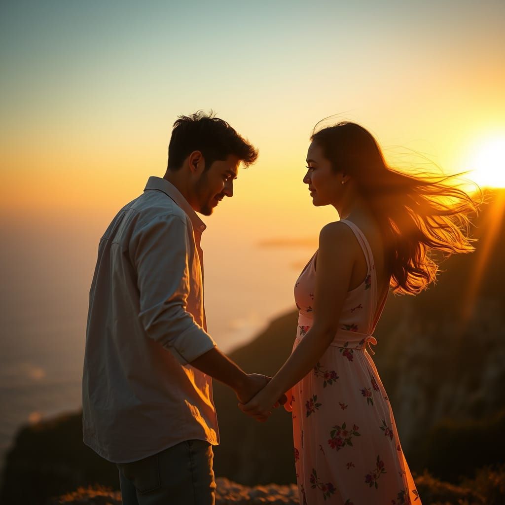 Romantic Sunset: Couple in Cinematic Light