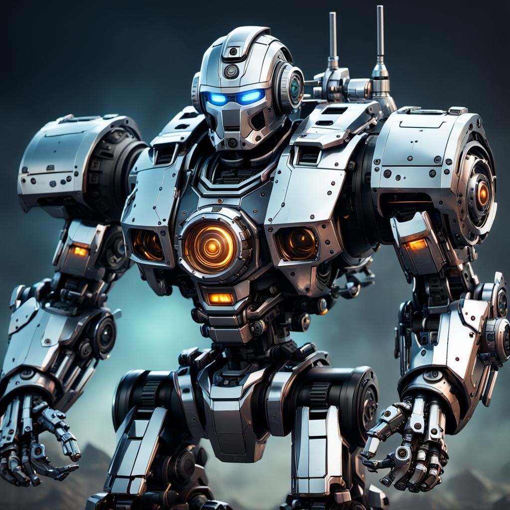 Bulky Chrome Robotic Commander with Cannon Hand