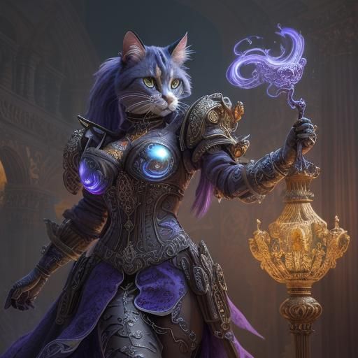 Steampunk Cat Girl in Baroque Style, 3D Render