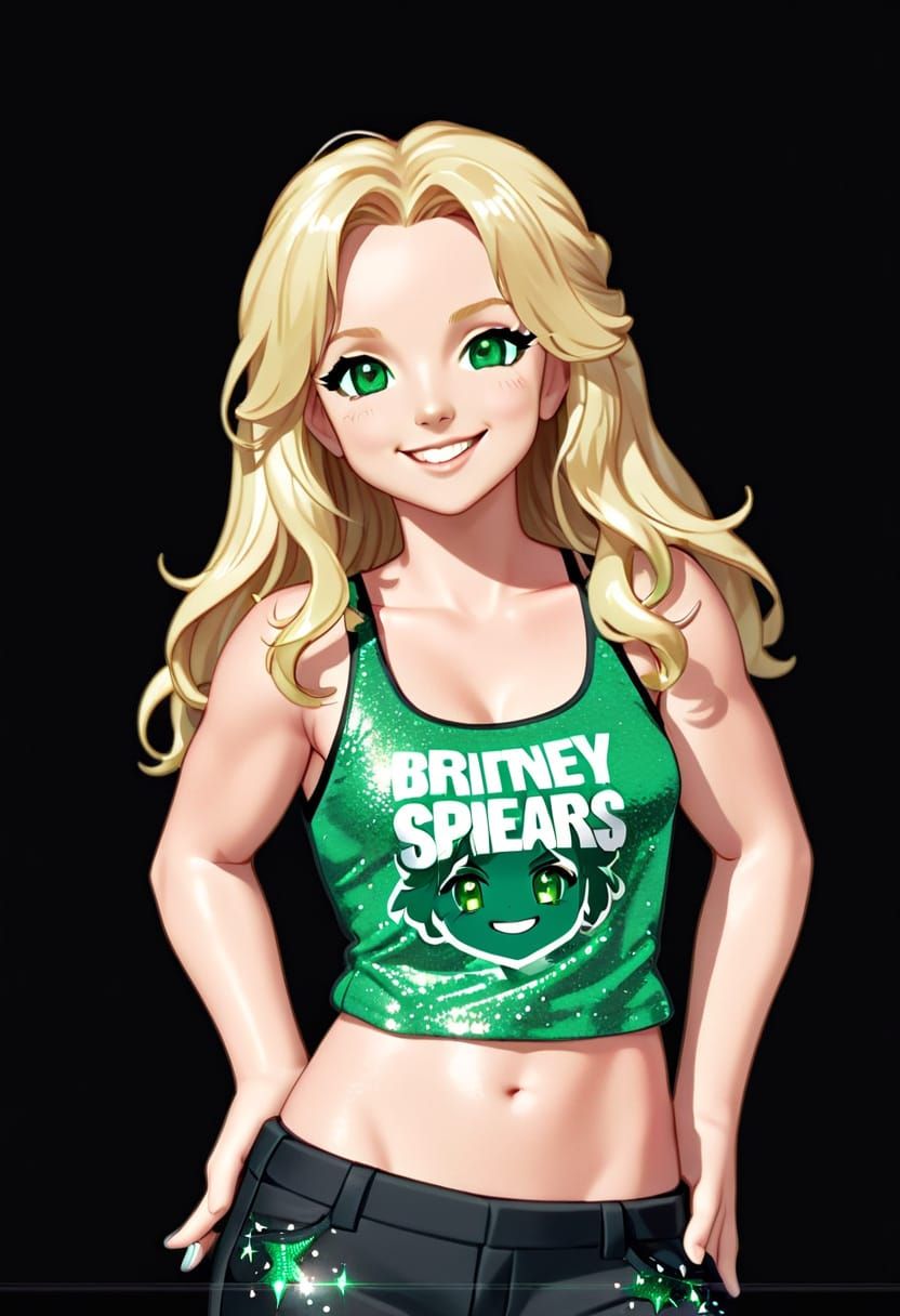 Chibi Britney Spears with Sparkling Green Eyes and Emerald G...