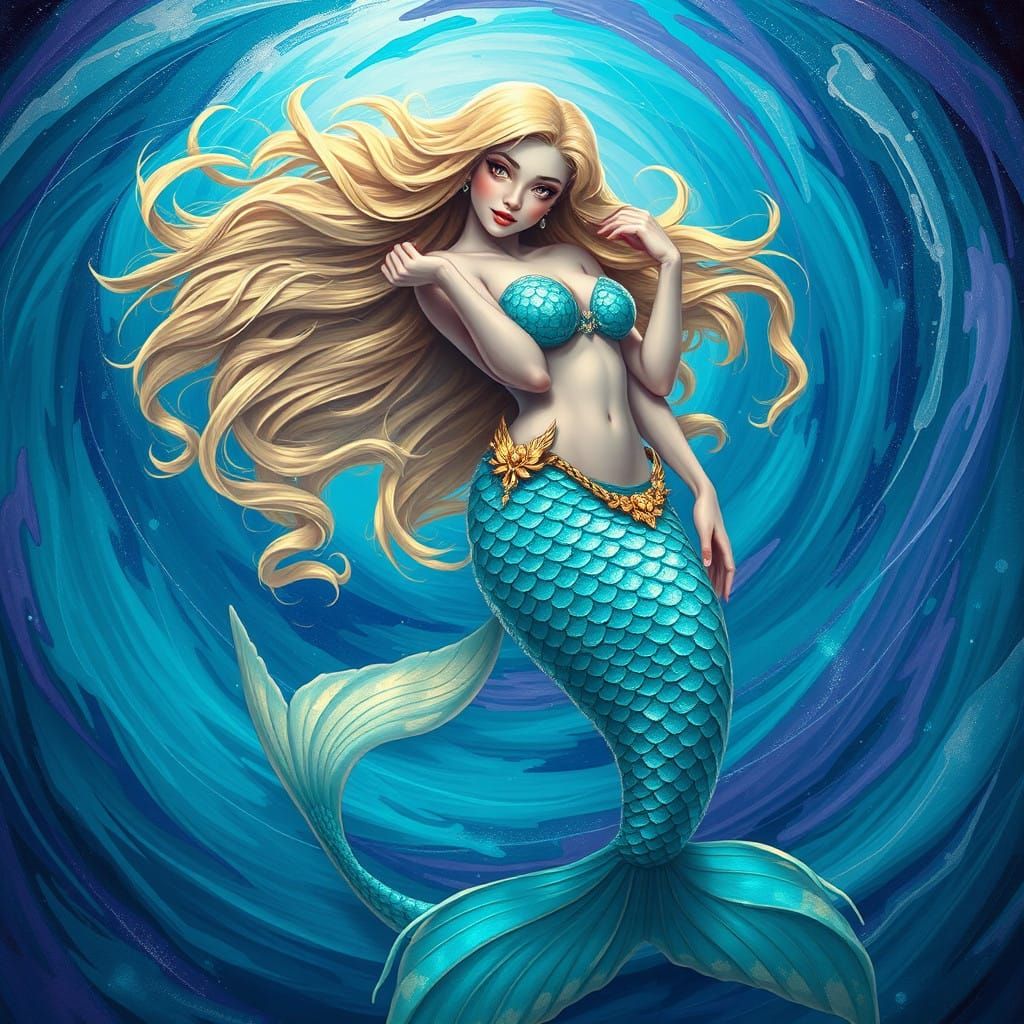 Majestic Mermaid in Turquoise and Gold