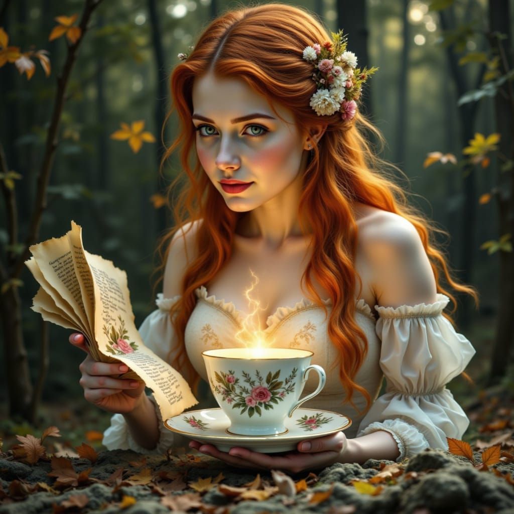 Magical Ginger Woman Casting a Lightning Spell