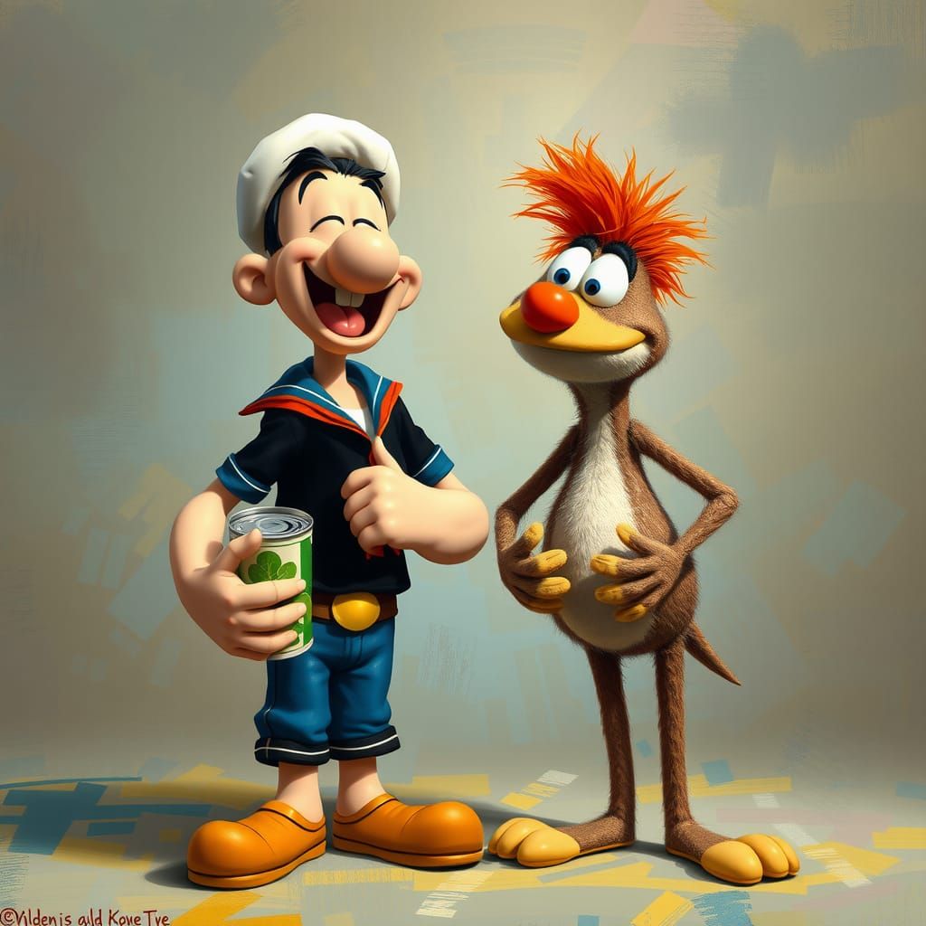 Popeye and Mr. Snuffleupagus in Dreamlike World