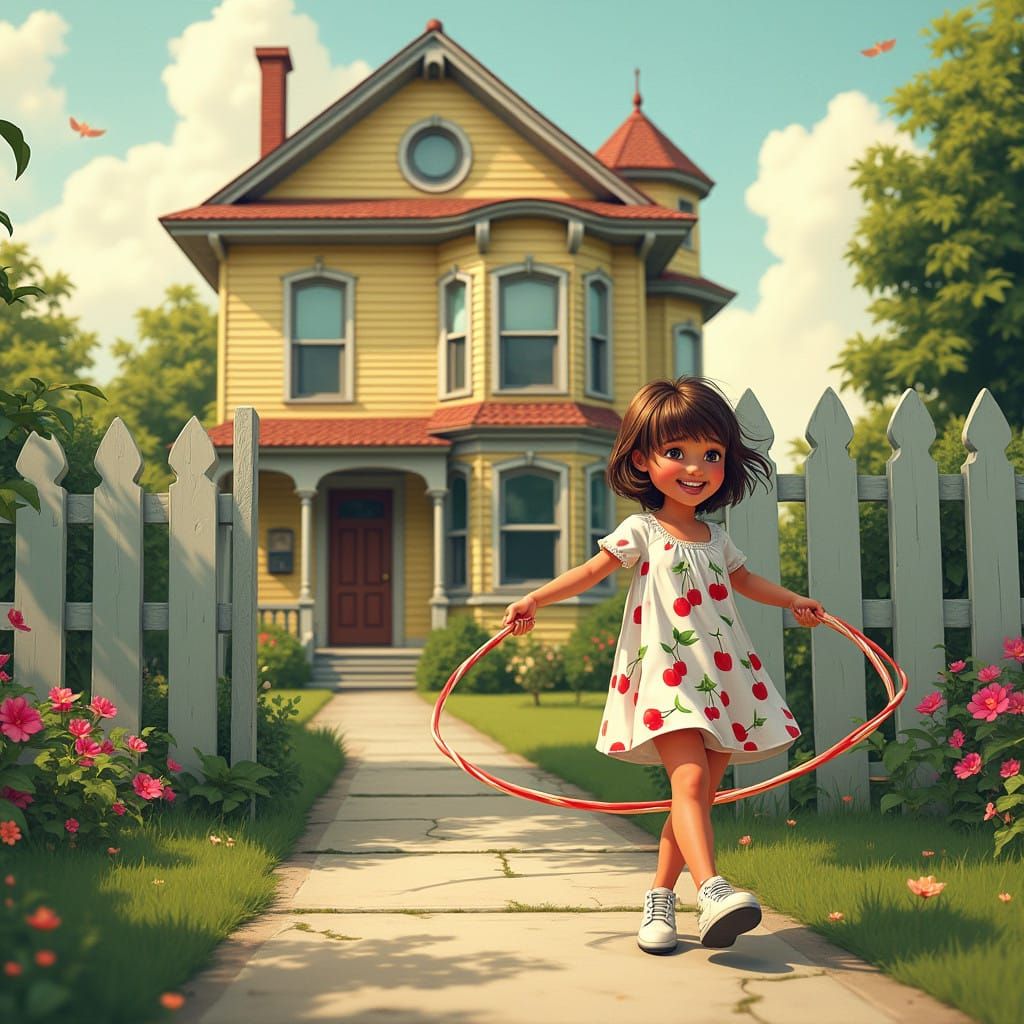 Whimsical Victorian Home Scene with Joyful Girl
