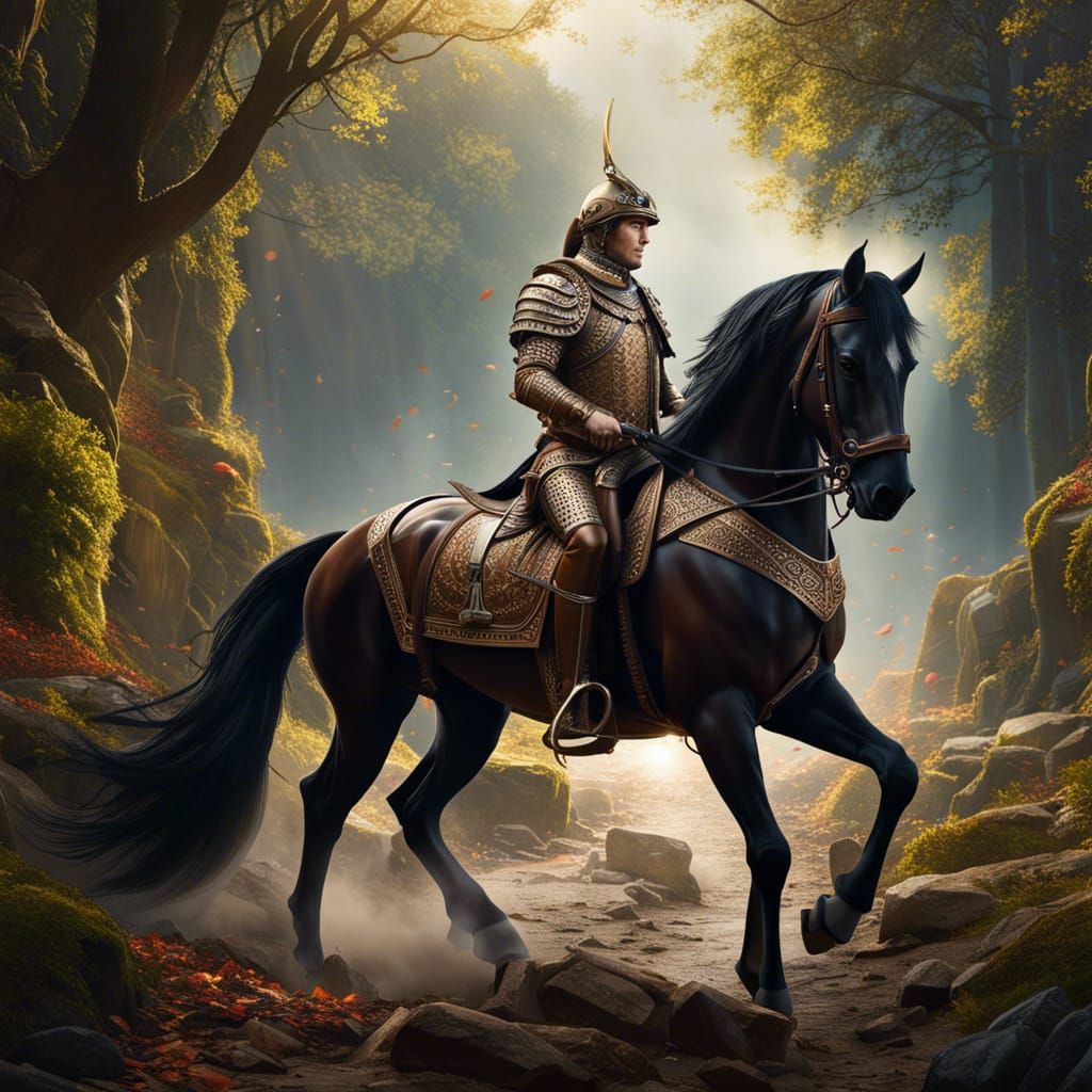 Medieval Knight on Horseback in Detailed Digital Painting