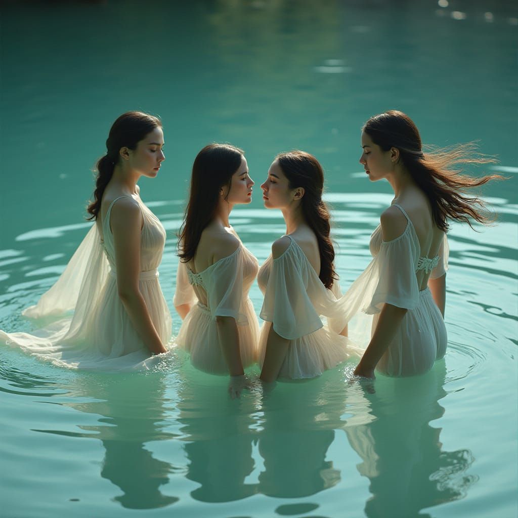 Ethereal Oil Scape with Women in Diaphanous Garments