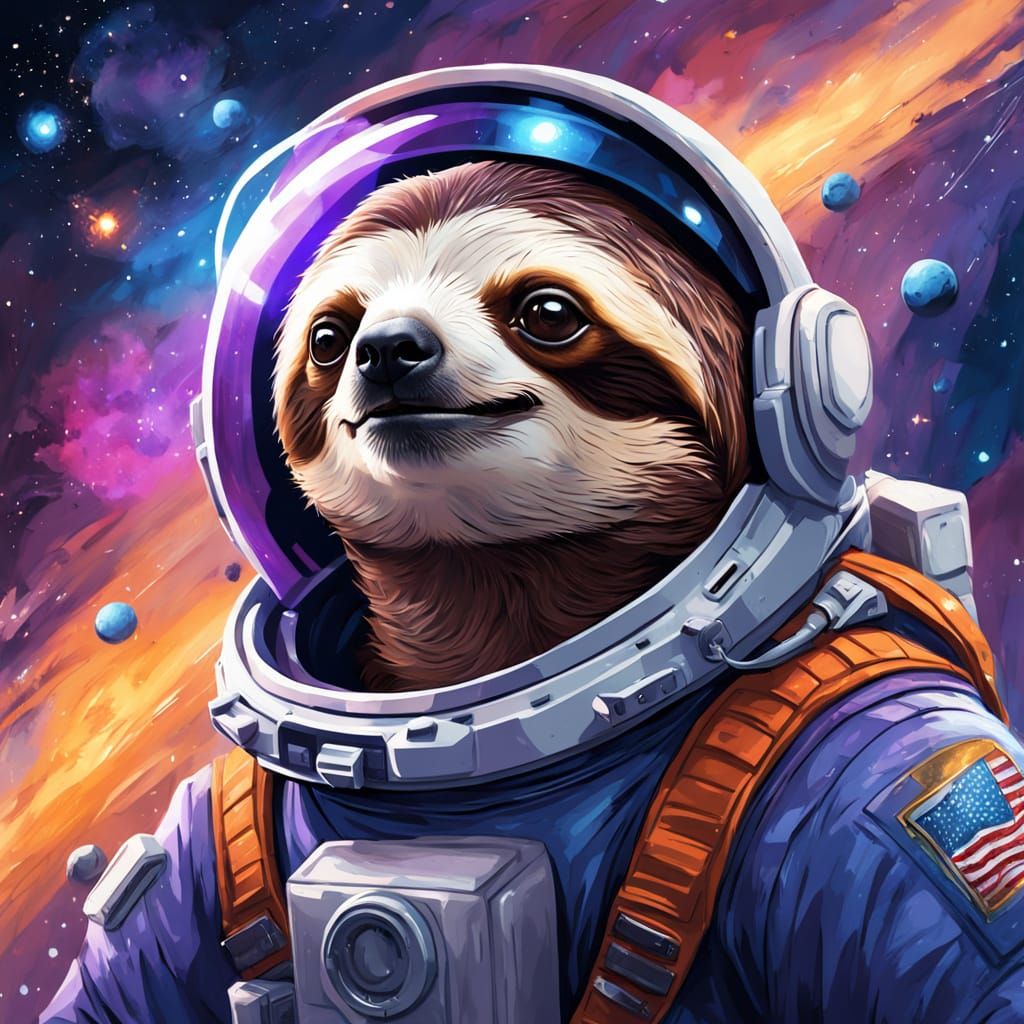 Sloth Astronaut Floats in Cosmic Wonder
