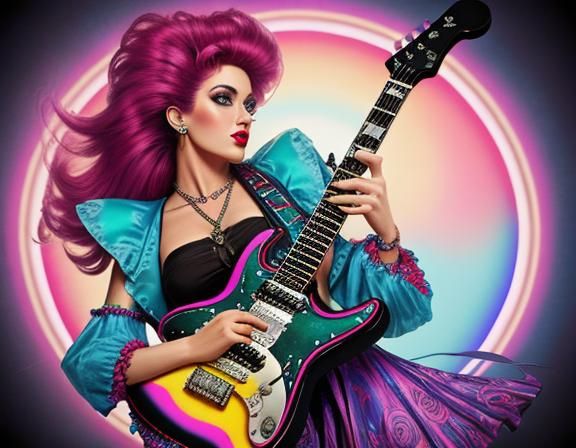 80s Rocker Girl in Art Nouveau Photorealism