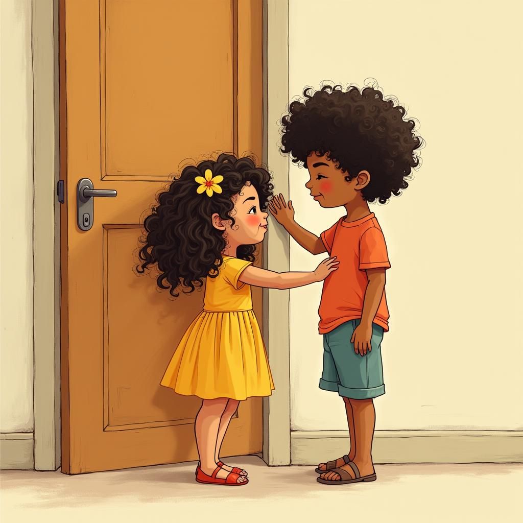 Playful Couple at Doorway in Expressive Style