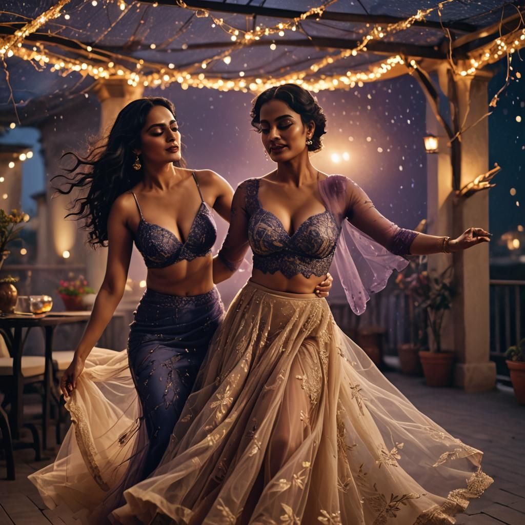 Romantic Surrealism: Woman Dancing in Tulle Bikini