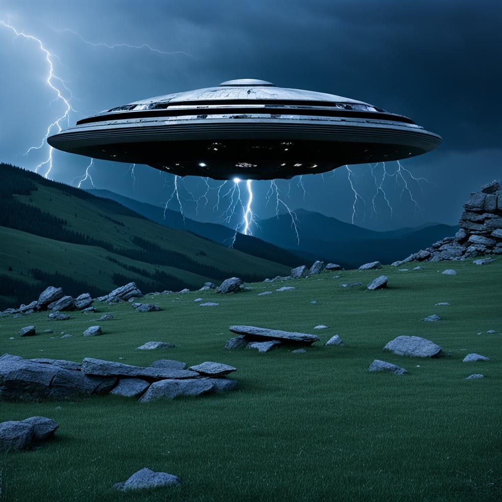 Crashed Ancient UFO in Mountain Thunderstorm