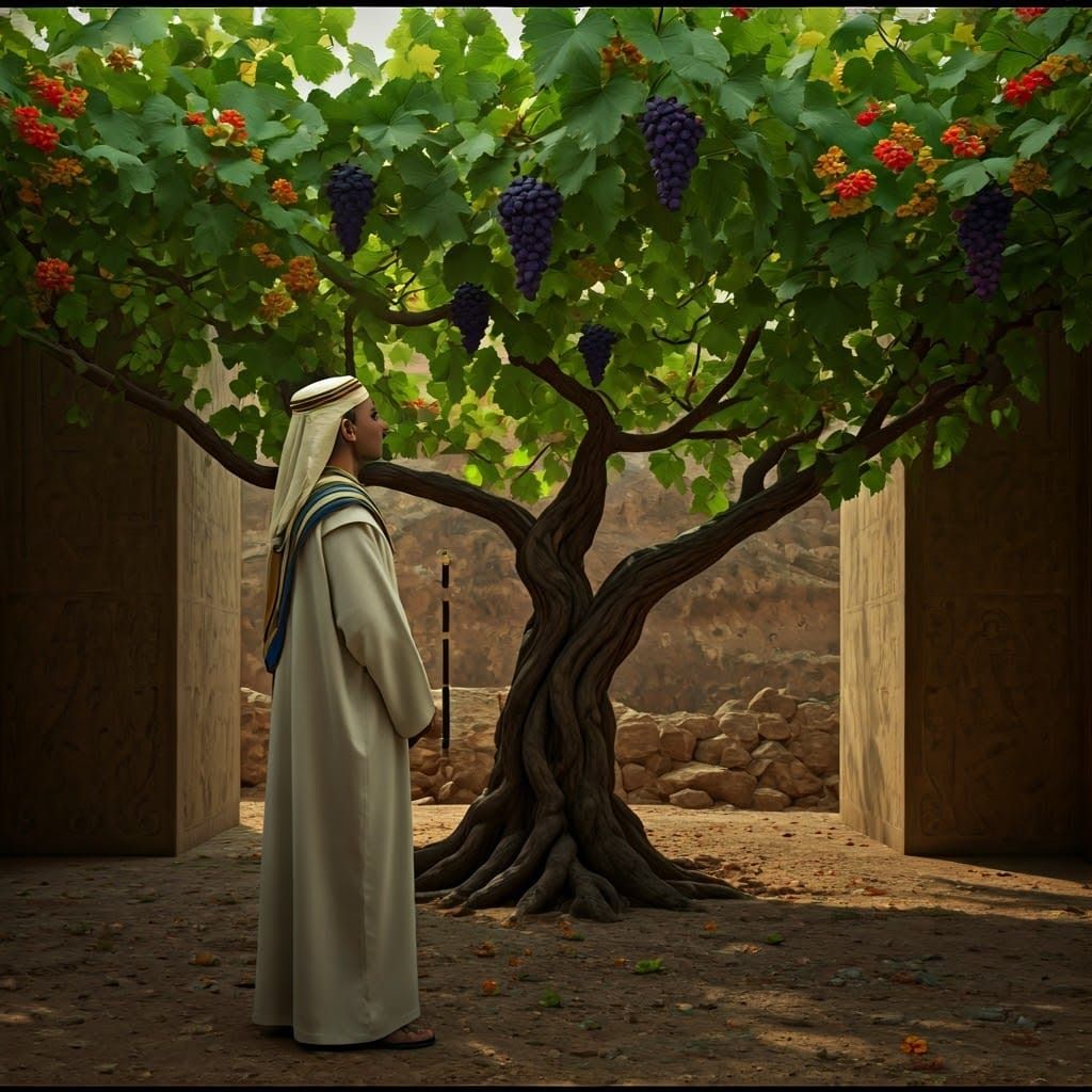 Ancient Egyptian Minister Amidst a Lush Grapevine