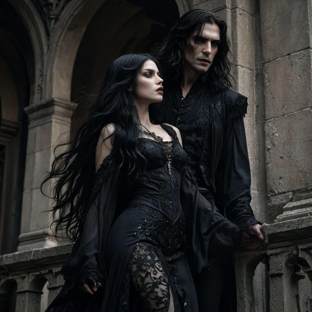 Vampire Couple on Balcony in Dark Fantasy Style