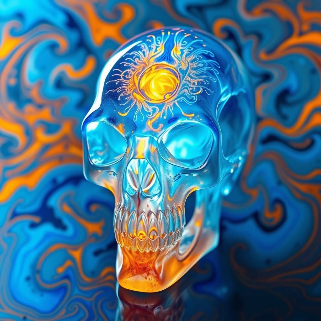 Alien Crystal Skull Illuminated in Vibrant, Swirling Pattern...