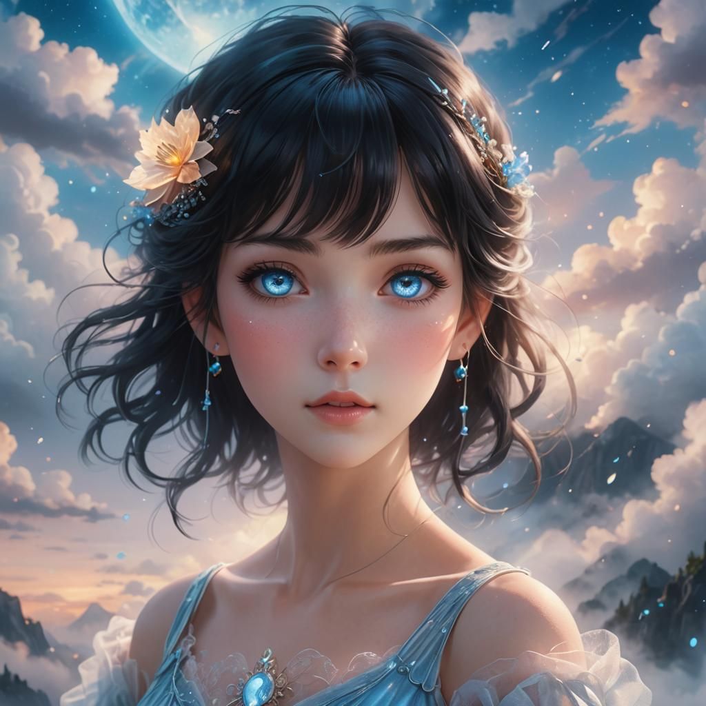 Dreamy Celestial Maiden Portrait in 3D Anime Style