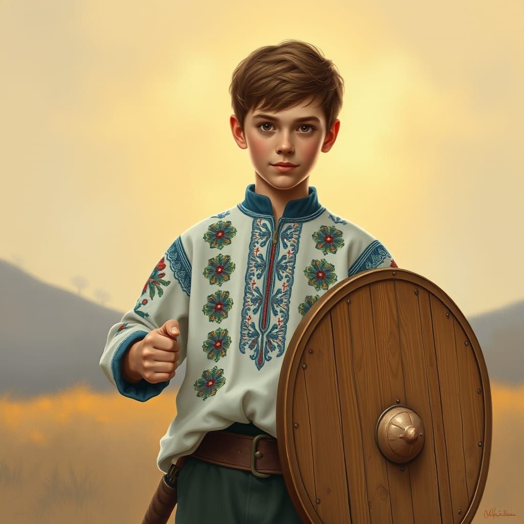 Heroic Young Ukrainian Warrior in Traditional Attire