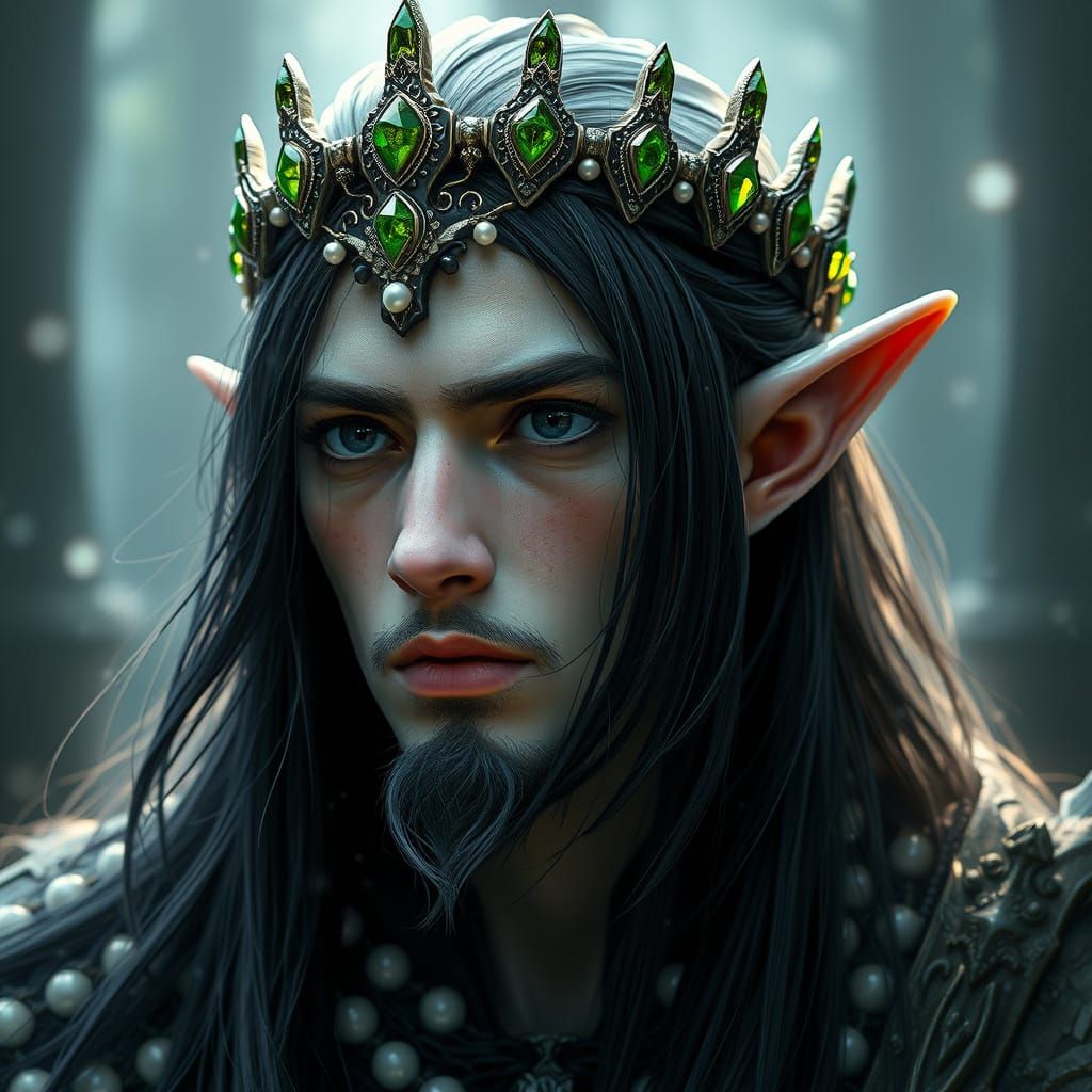Elf King Portrait with Green Stone Coronet