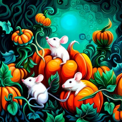 Polychromatic Mice on Pumpkin Vine Graffiti Art
