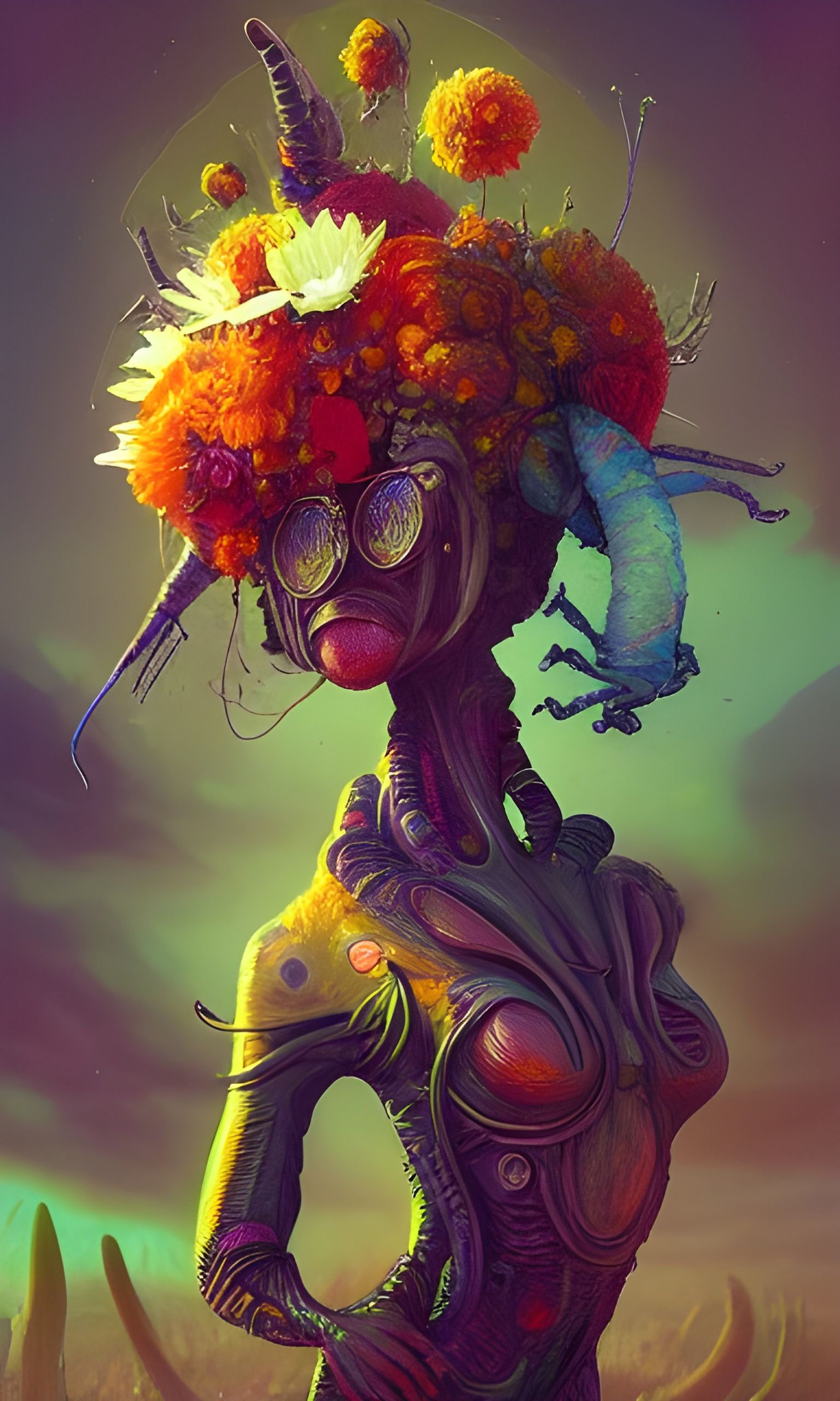 Surreal Alien Bouquet: Hyper-Realistic Photo Illustration