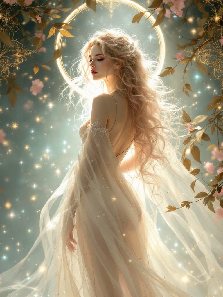 Luminous Pin-Up in Art Nouveau Style