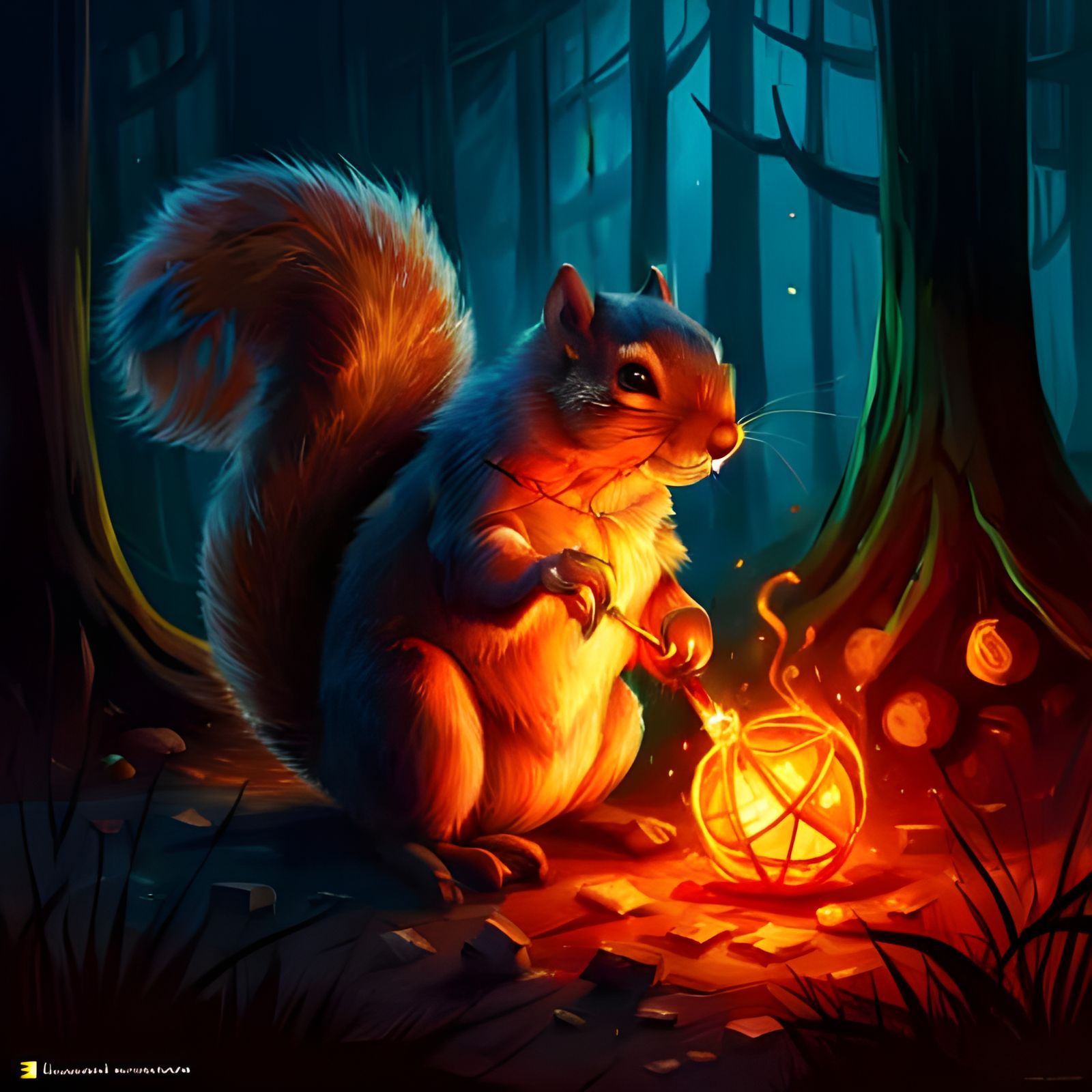 Mystical Squirrel Casting Magic: Fantasy Art
