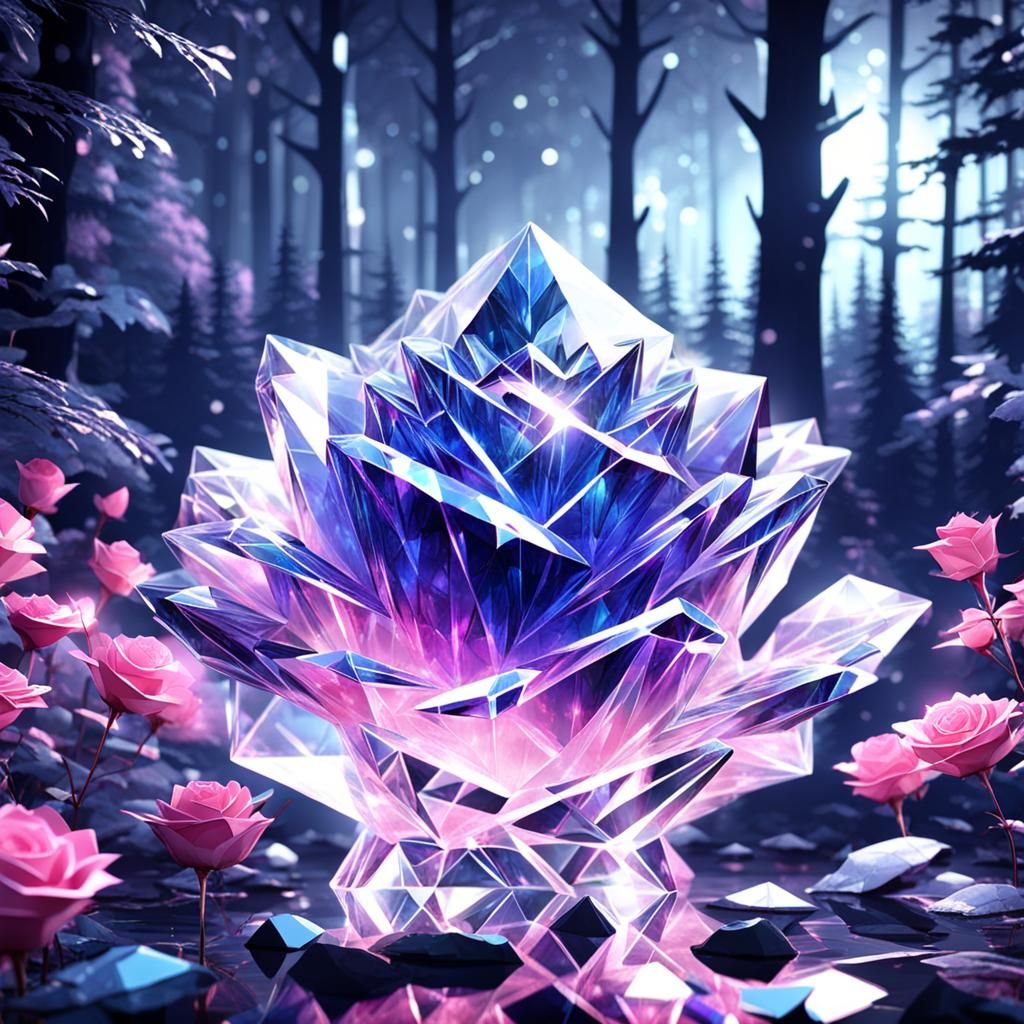 Night Rose Crystal in Forest: 3D Animation